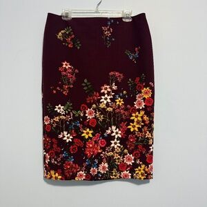 7th Avenue Pencil Lined Skirt Size 12 Maroon Floral